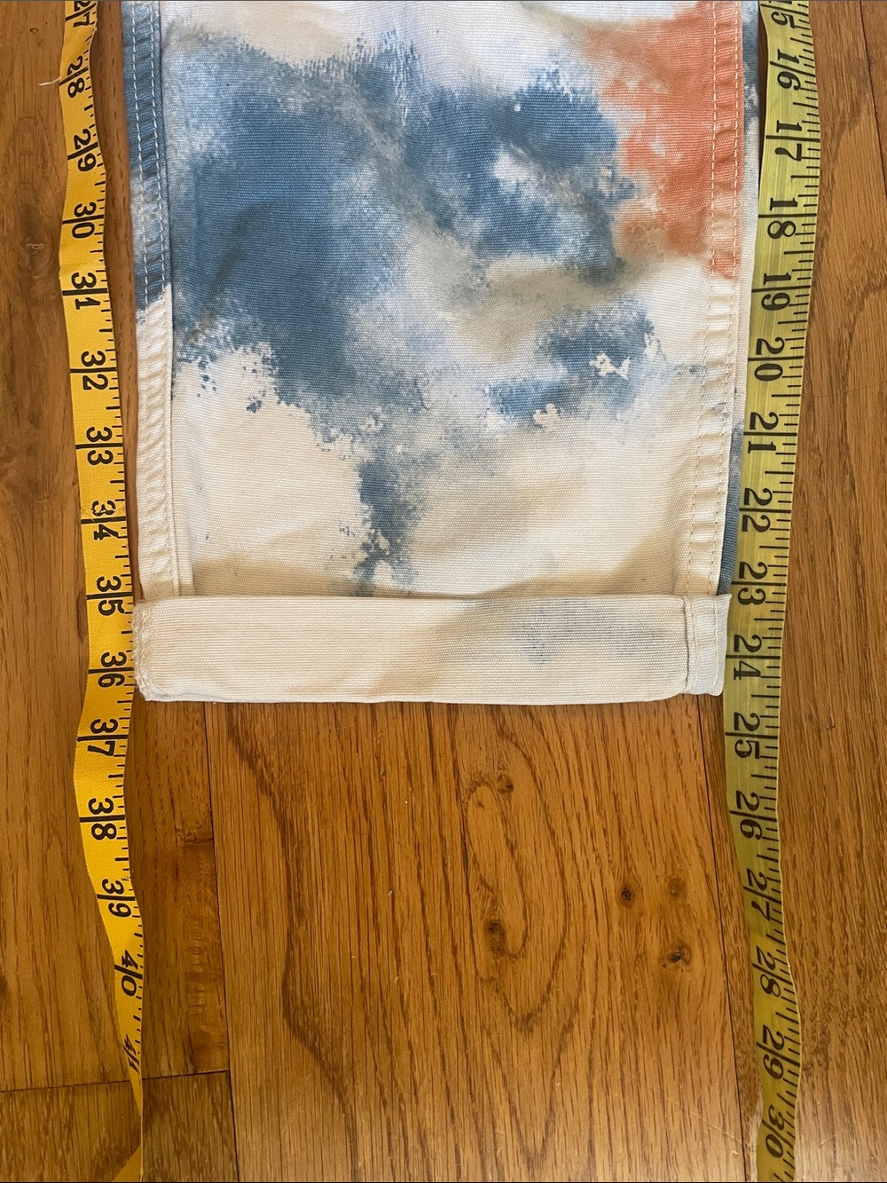 Pilcro Women's Cropped Painter Pants in Cream with Blue & Rust Tie-Dye - Picture 2 of 8